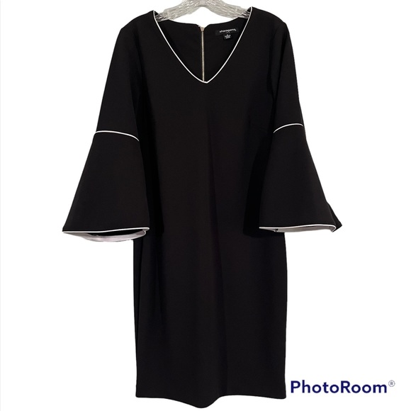 ROBE FEMME SHARAGANO TAILLE 10 NOIR ET BLANC À CEINTURE MANCHES LONGUES - OCCASION TRÈS BON ÉTAT
